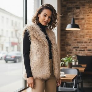 I.N.C International Concepts Luxurios Faux Fur Vest in Cream